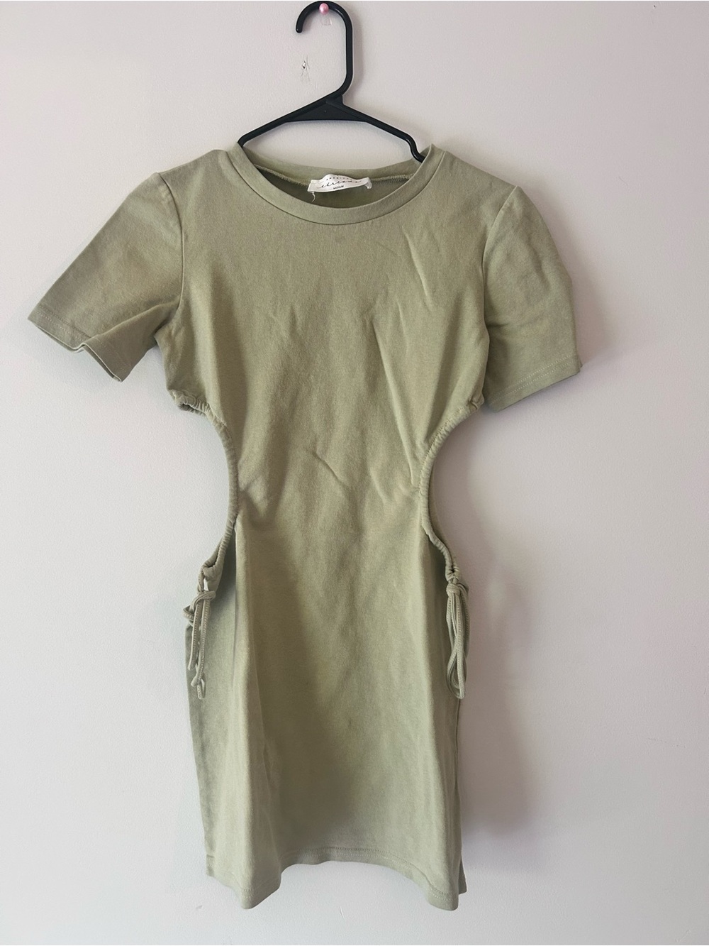 American Threads Sage Green Side Cutout Tee Dress with Ties